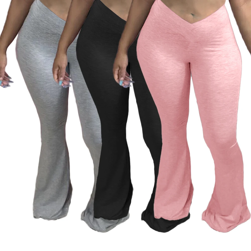 

The fine quality V-shaped waistband big flared fashion casual pants Women's Clothing The Knitted Set, 3 colors