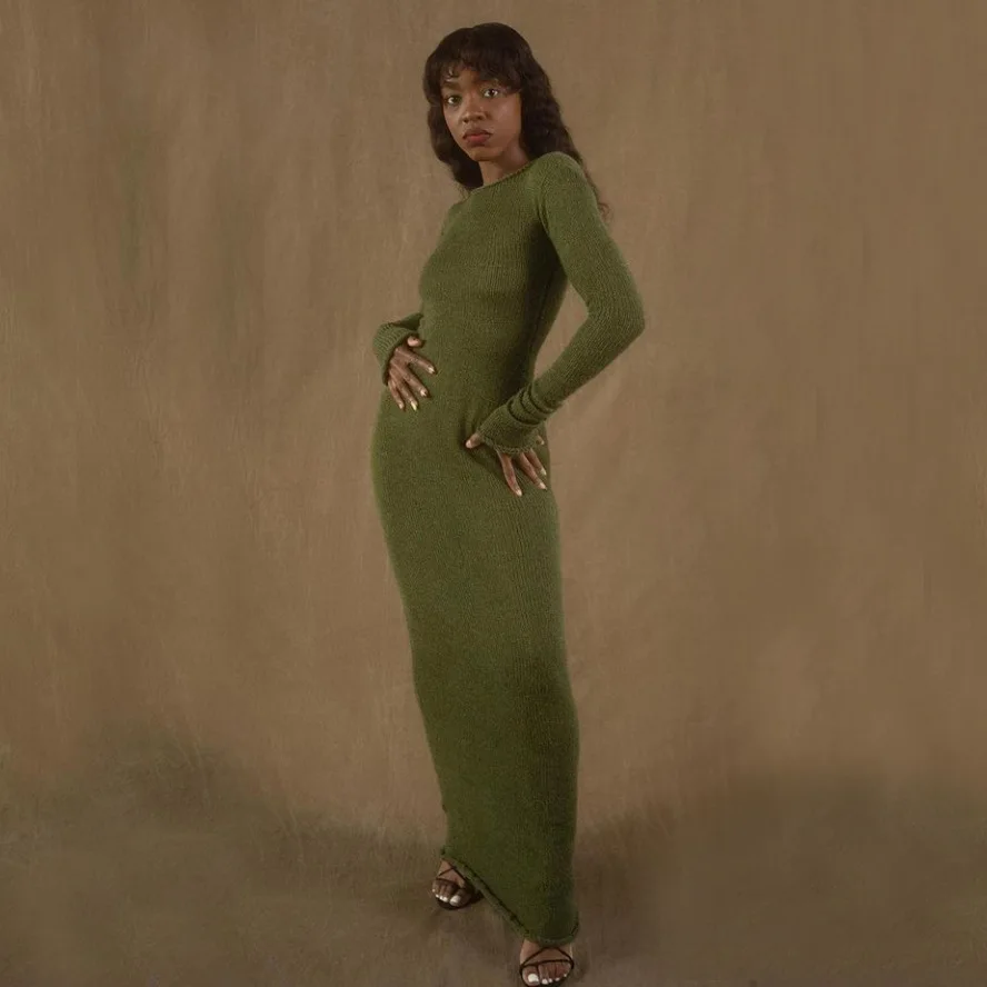 

2021 Autumn and winter new women's clothing hot sale lounge wear solid color mohair sexy sweater dress, As picture