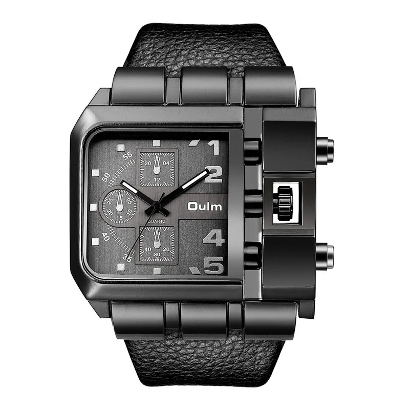 

Oulm 3364 new design Custom Logo gents quartz watch excel PU leather strap 24 hour Chrono vintage sports relogio musculino