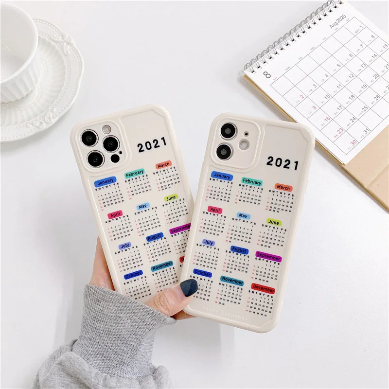

2021 New Calendar Date Phone Case Soft TPU Cover For iPhone 12 mini 12 11 Pro Max Xs Xr Xs Max 7 8 Plus, White