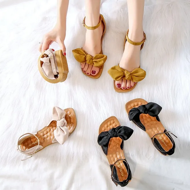 

2021 Women's Sandals Ladies Summer Flat Women Fashionable Shoes Slides Summer Sandals women's casual shoes, Yellow, black, apricot