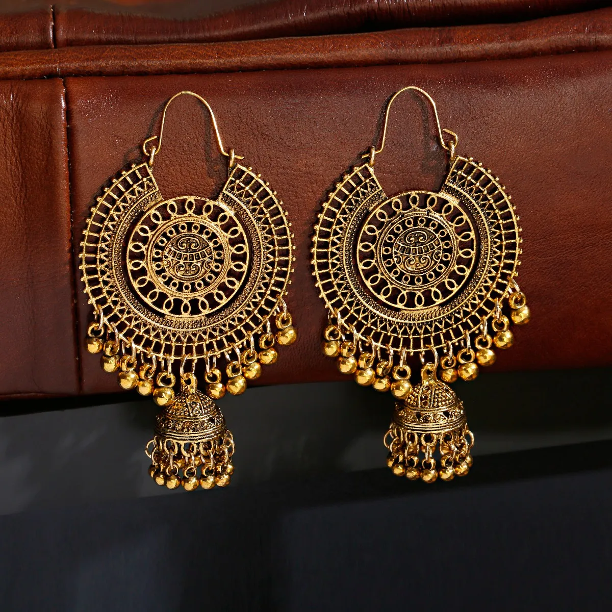 

Gold Big Round Turkish Bells Indian Jhumka Earrings Women's Classic Vintage Turkey Tassel Earrings Bijoux