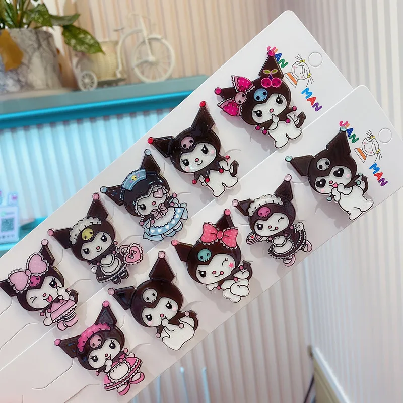 

Children's Acrylic Cartoons Kuromi Melody girl hair clip cute Hello Kitty Girls hairpin 10-pack set