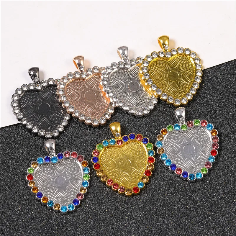 

2021 I You Win Hip Hop 34*42mm Heart Time Crystal Bottom Bracket Alloy Accessories Diamond Heart Photo Frame Pendant