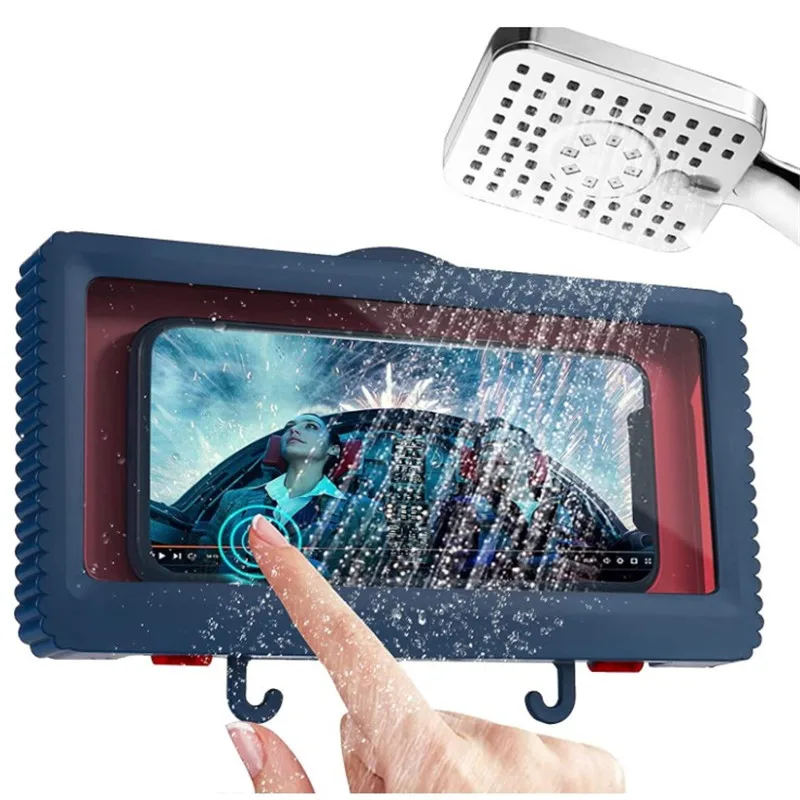 

Punch-free wall mount waterproof phone cover bathroom shower cell phone holder case for kitchen