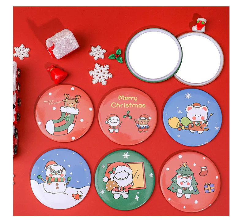 

Christmas makeup mirror Private Label Single Side round shape Pocket cosmetic mini Mirror, Red