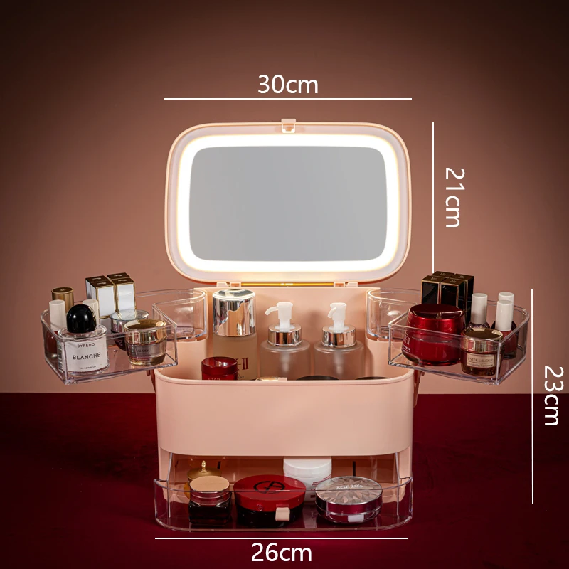 

Custom Waterproof Makeup White Cosmetic Cases Organizer With Handle and mirror, Optional