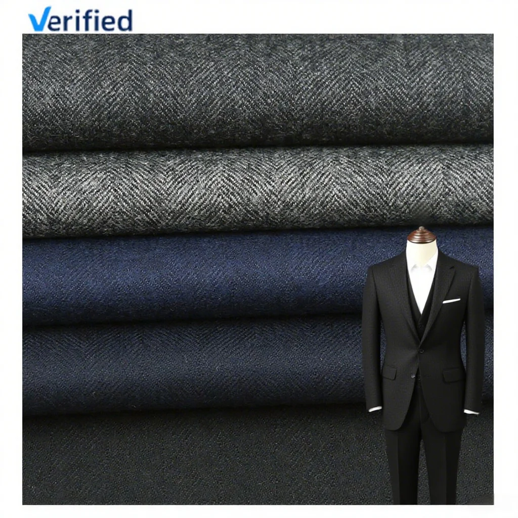 Super Fine Merino Wool Fabric Herringbone 100% Wool Italian Suit Fabric for Men's Suits Fall and Winter Styles