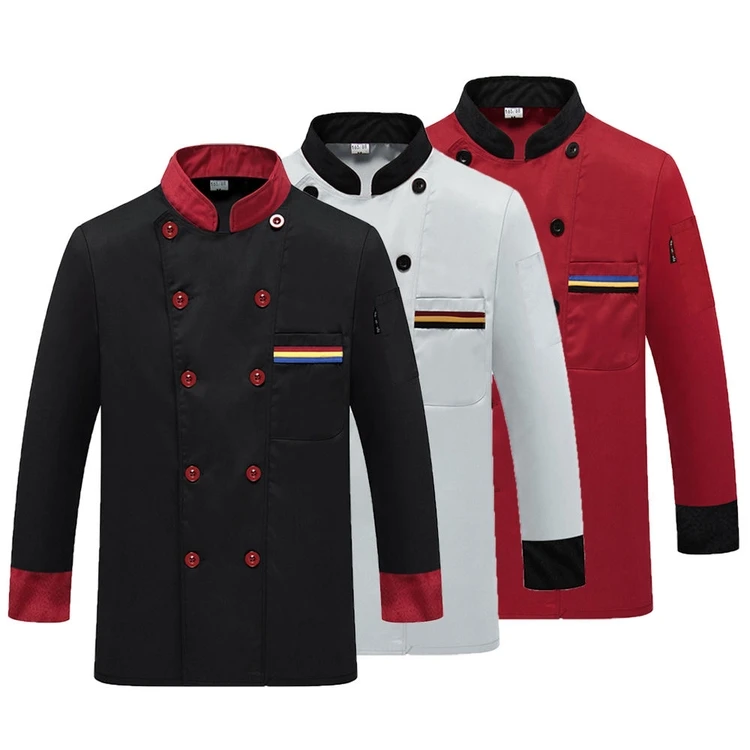 

Men's new durable chef clothes western restaurant chinese restaurant kitchen hot pot shop long sleeve work uniform, Black white red green