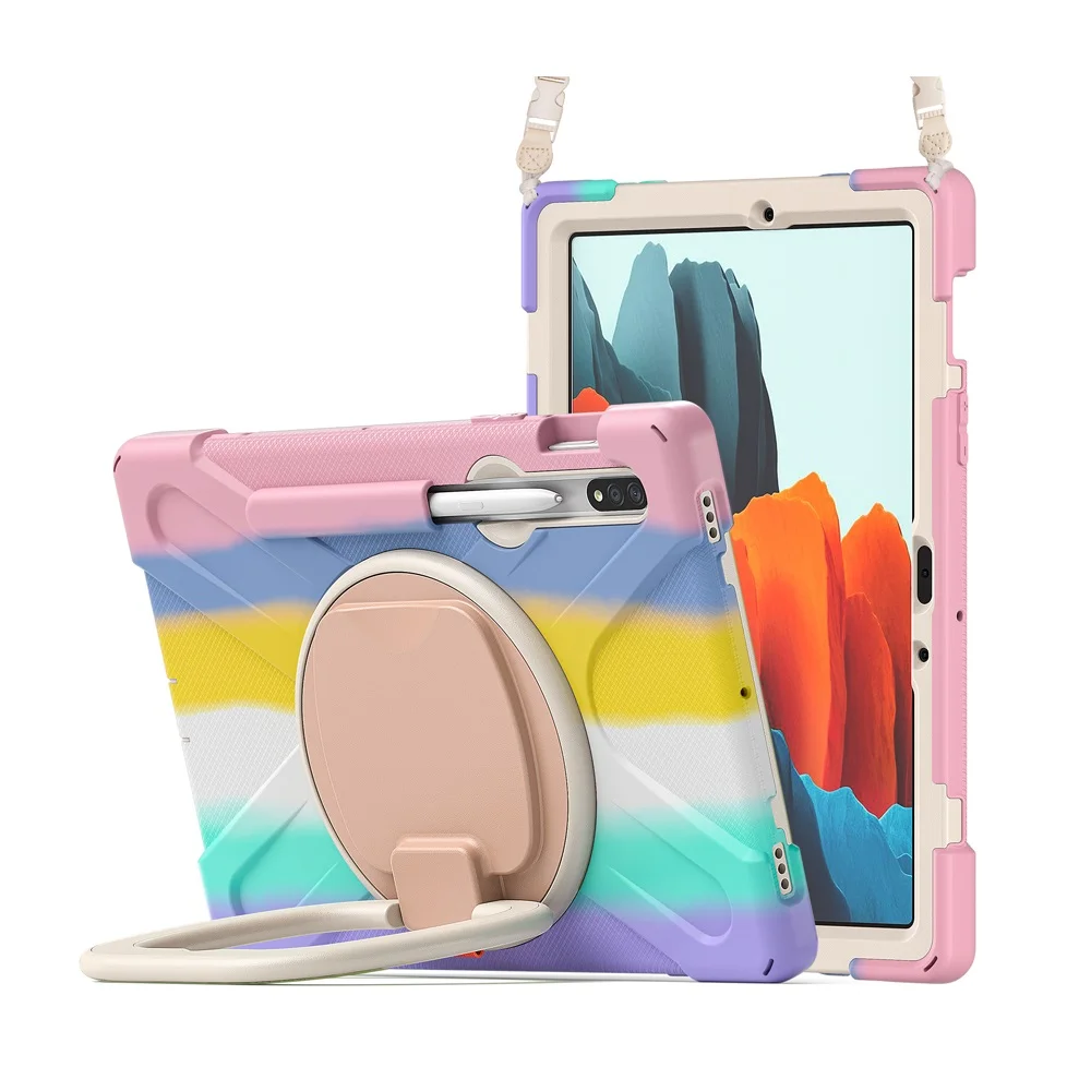 

DHL Free For Samsung Galaxy Tab S7 11 T870 T875 T878 Case Full Body Shockproof Rainbow Tablet Cover Stand Shoulder Strap