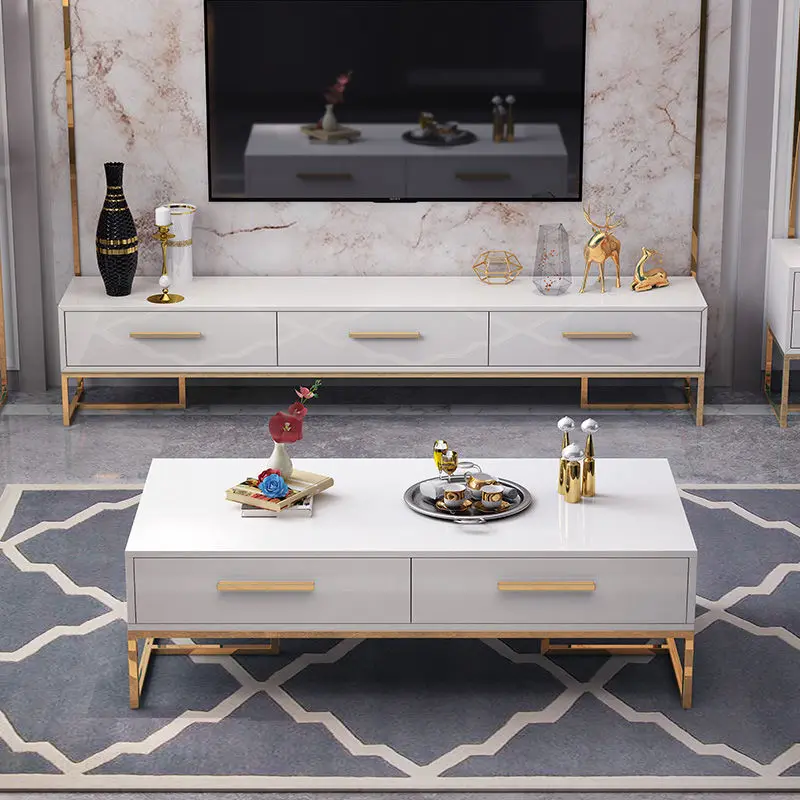 Modern High Gloss Golden Luxury Tv Stand Coffee Table Set Buy Tv
