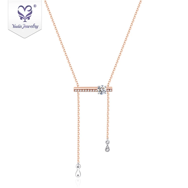 

Yadis latest unique tassel small chain real 14k rose gold filled white moissanite pendant necklace for ladies, Rose gold and white gold