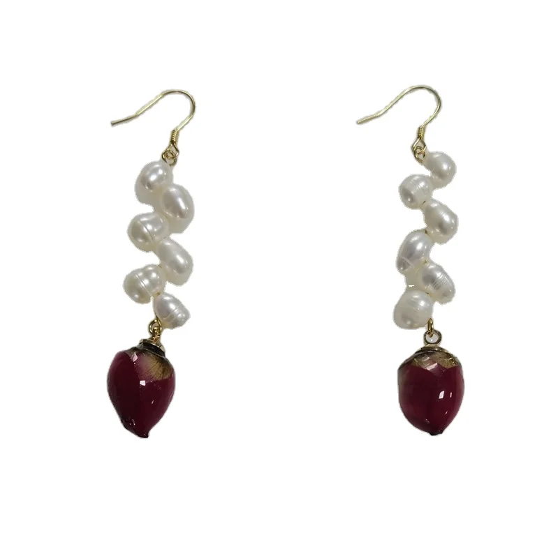 

E453 Factory Direct Sale Pearl Earrings For Women 18k Gold Plated rose Round Pearl Drop Dangle Hook Earring Jewelry