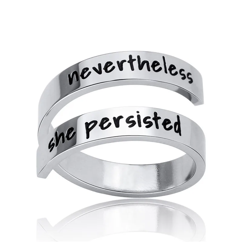 

Bomei Jewelry enamel engraved letter Rings stainless Steel " nevertheless she persisted " Inspirational Letter Ring for Women