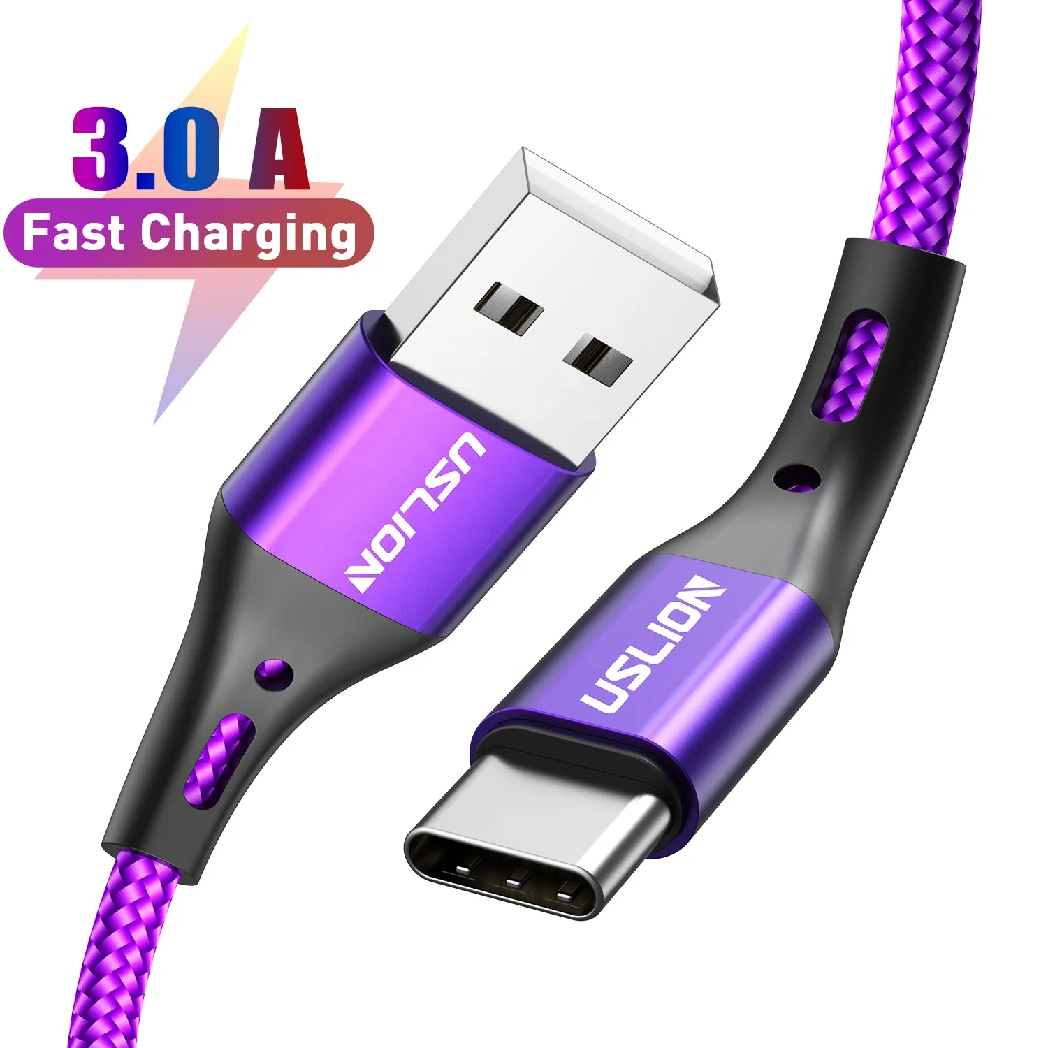 

USLION 1M 3.3FT Type-C USB C Charger DATA fast charging Cable Charging for Samsung Galaxy, Black/red/blue/purple