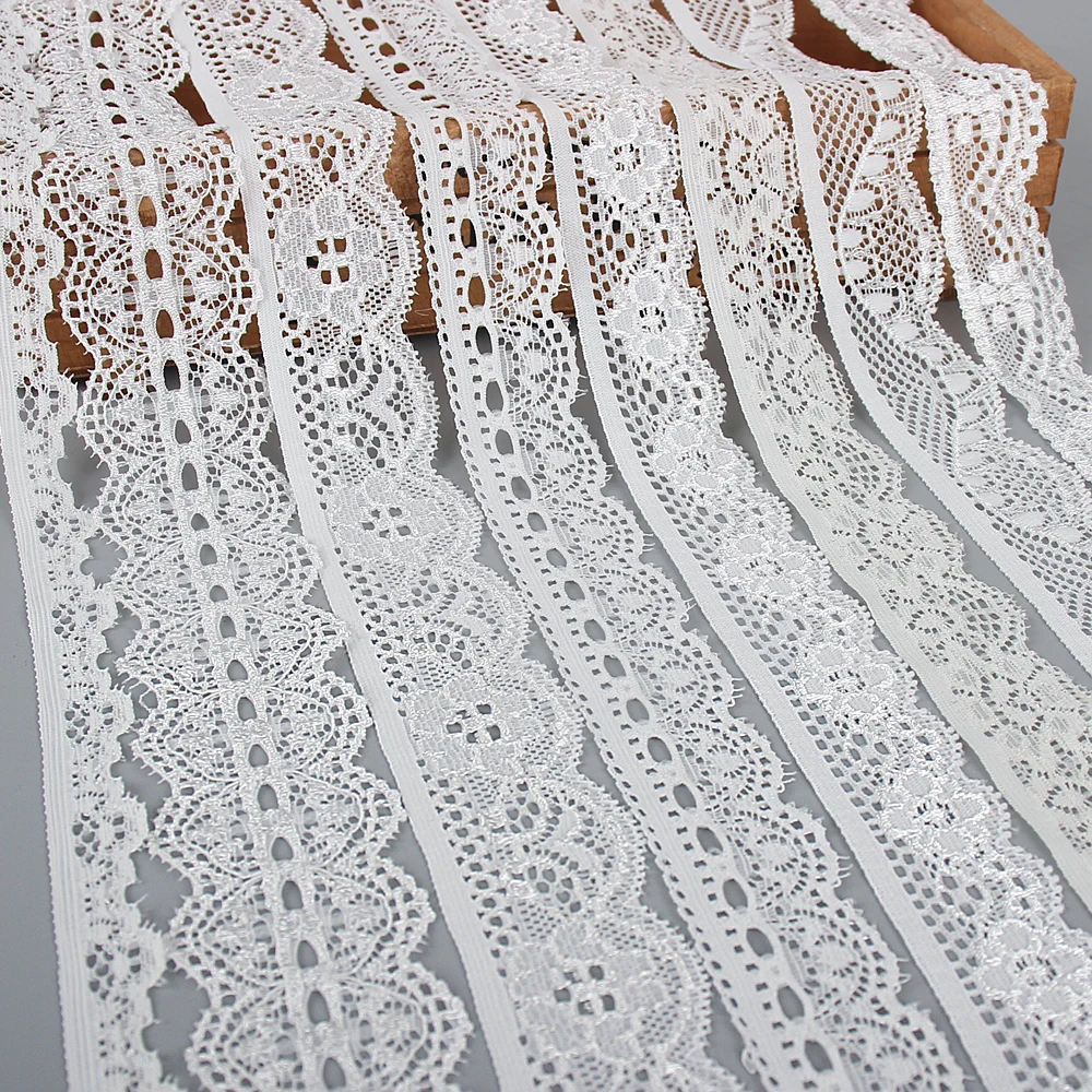 

5yards White Embroidered Fabric Tape DIY Sewing Garment Gift Wrapping Decoration Accessories Elastic Lace Trim Ribbon P0821