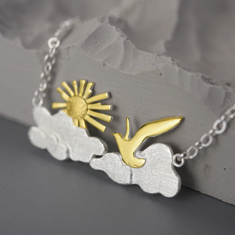 

Wholesale price Real gold plated 925 sterling silver Necklace handmade Sunrise and Bird Original Design for women jewelry