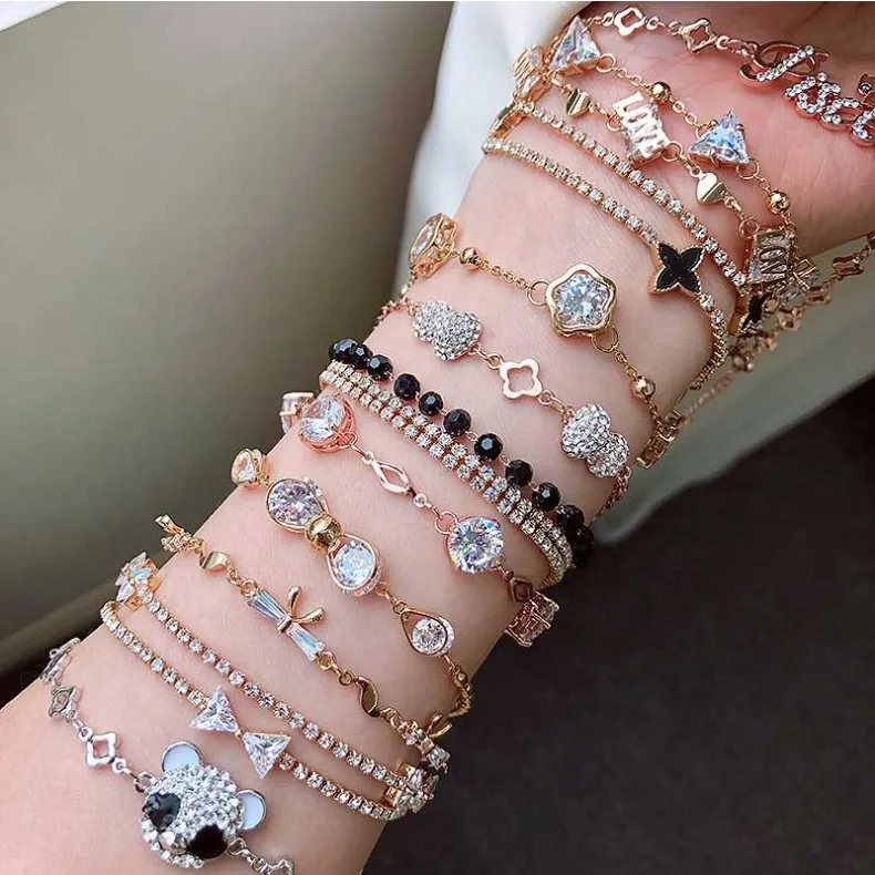 

Korean Brand Bracelet Real Gold Plated Color Preserving Zircon Multilayer Hand Jewelry, Sliver/rose gold/goldor customized