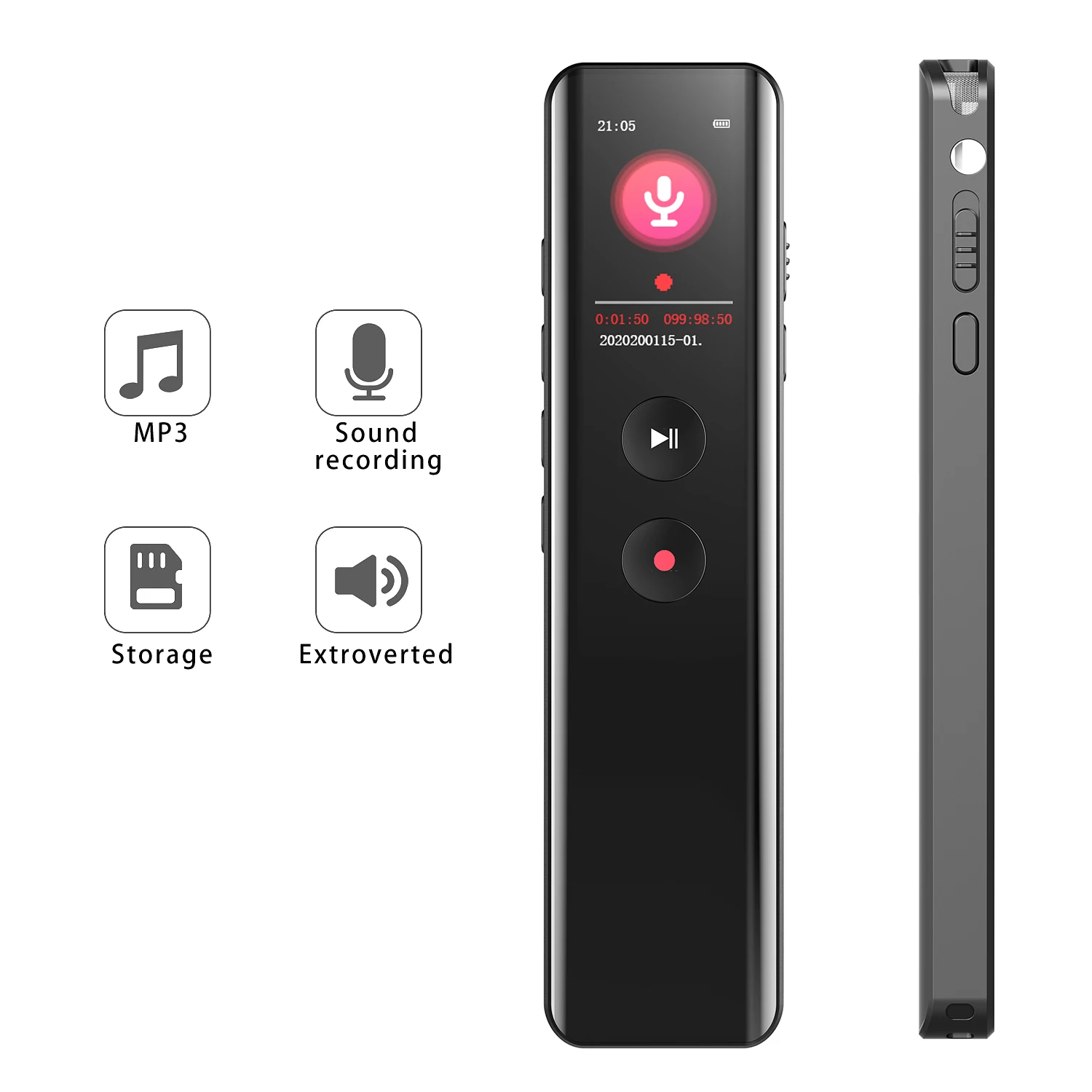 

2020 P2P distance voice recorder long recording time color screen smallest recorder one key active easy to take voice recorder, Black color