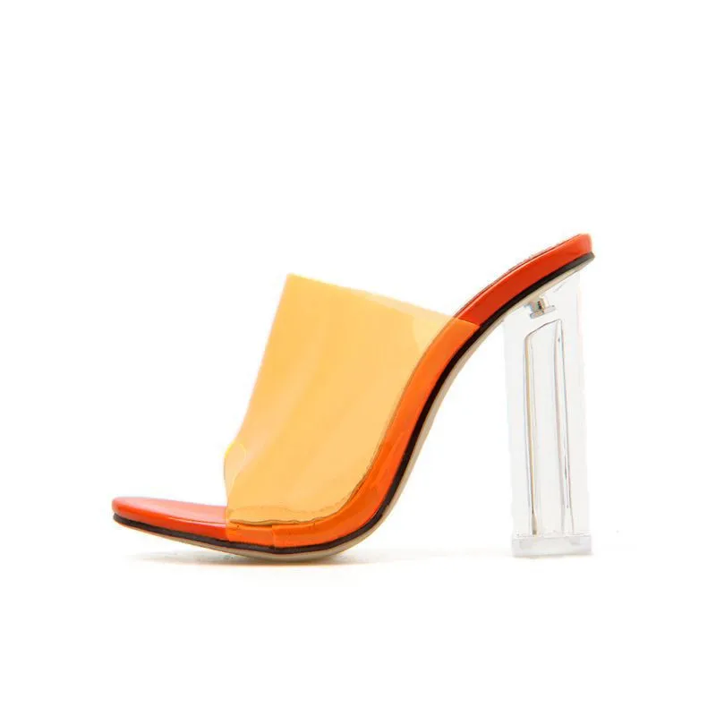 

2021 transparent sandals European slippers Crystal high heel sandals