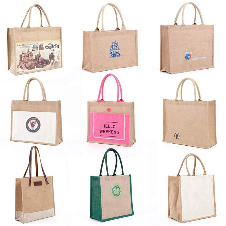 

burlap tote bags,recycle reusable eco,custom printed logo jute tote bag, Natural