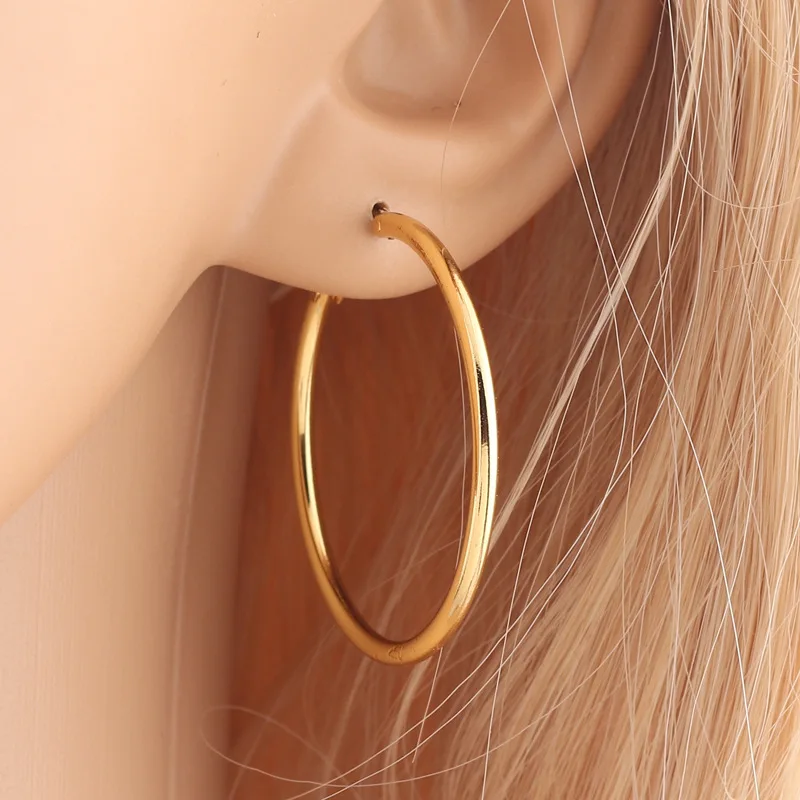 

Popular Simple Hollow Hoop Earring High Quality 14K Gold Plated Big Round Circle Earrings For Women Gift