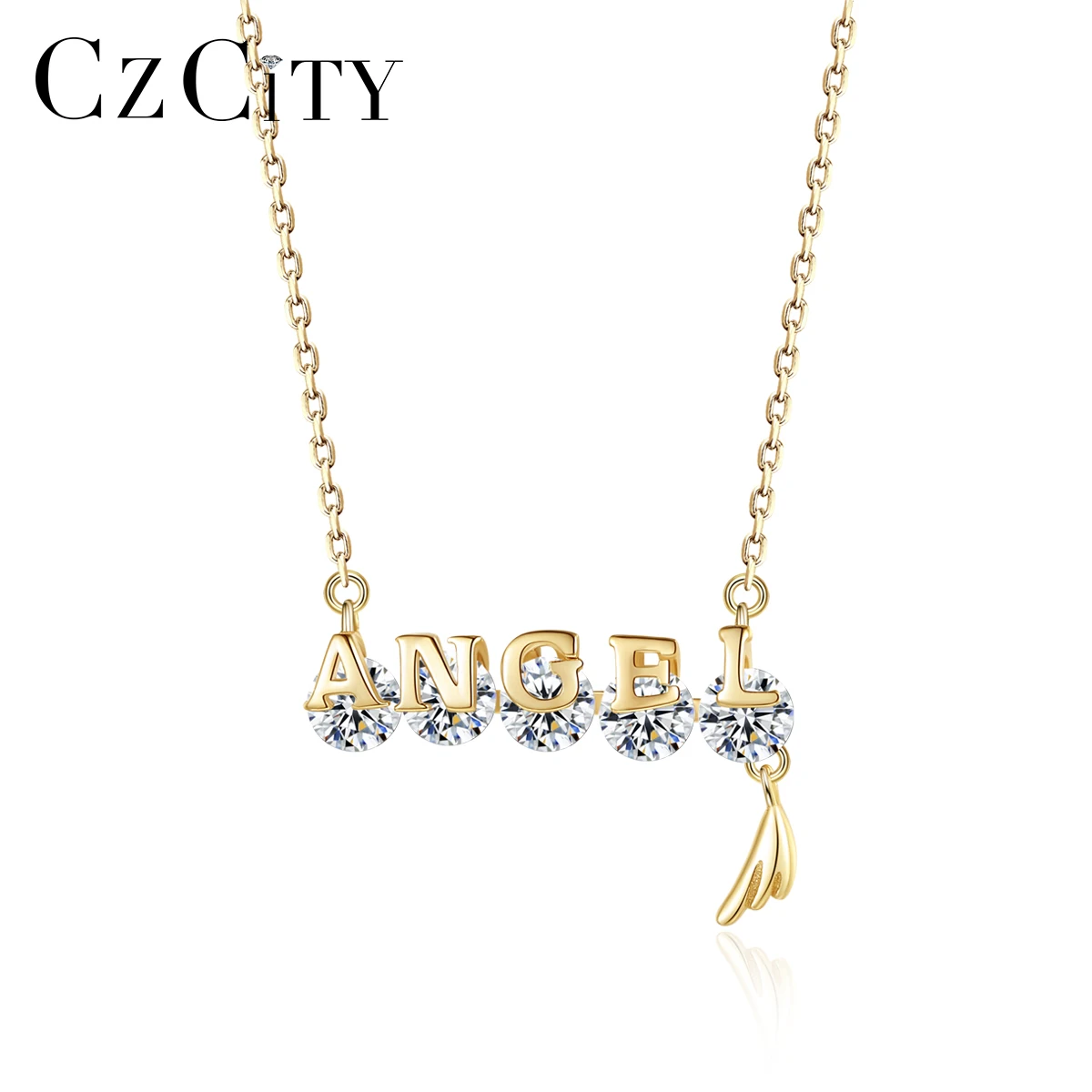 

CZCITY 925 Silver Jewelry Trendy Pendant S925 Chain Iced Out Woman Sterling Girl Designer Angel Letter Necklace