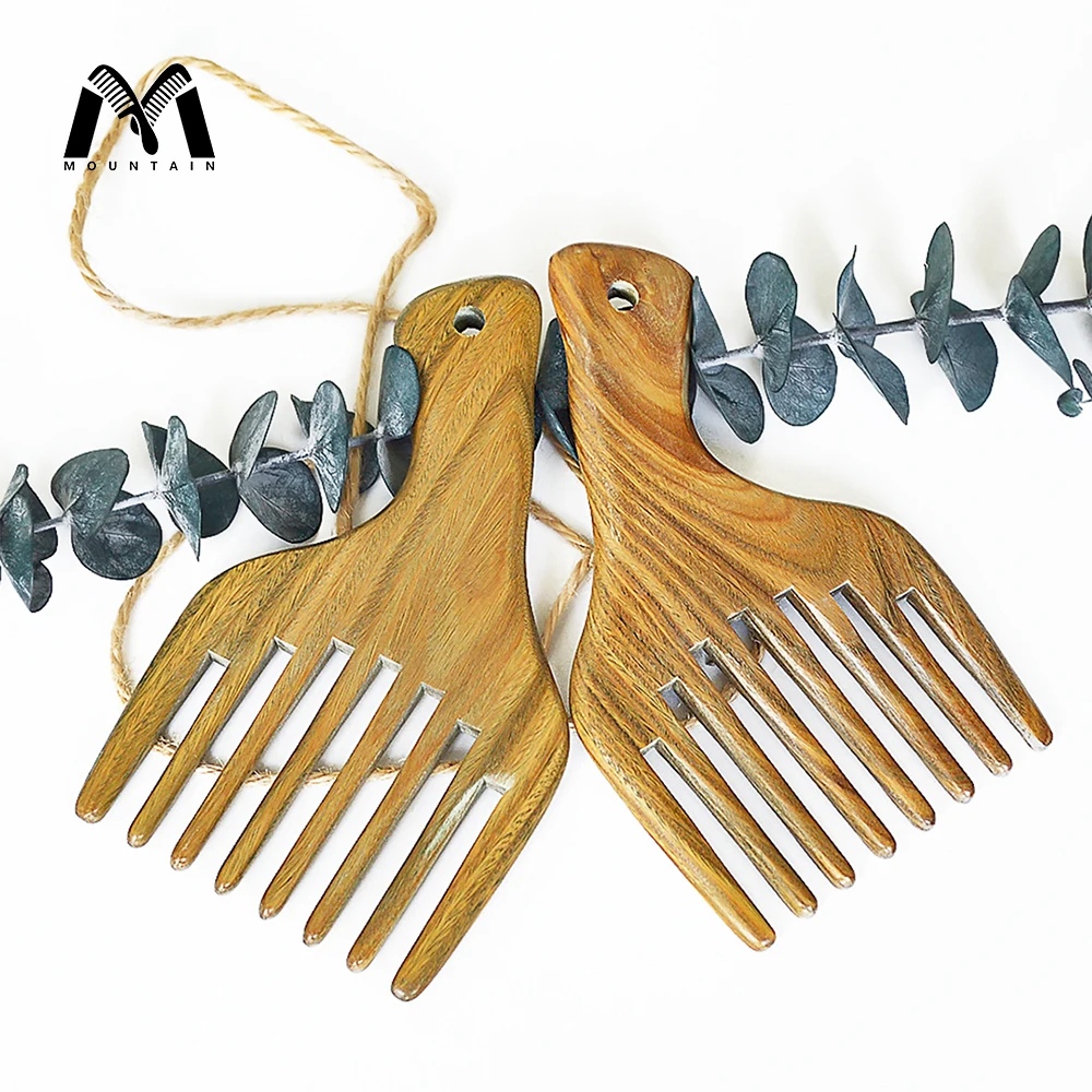 

Eco-friendly Natural Anti-static Sandalwood Afro Pick Comb Styling Tool Afros & Beards Comb Brush Detangle Styling for Hair