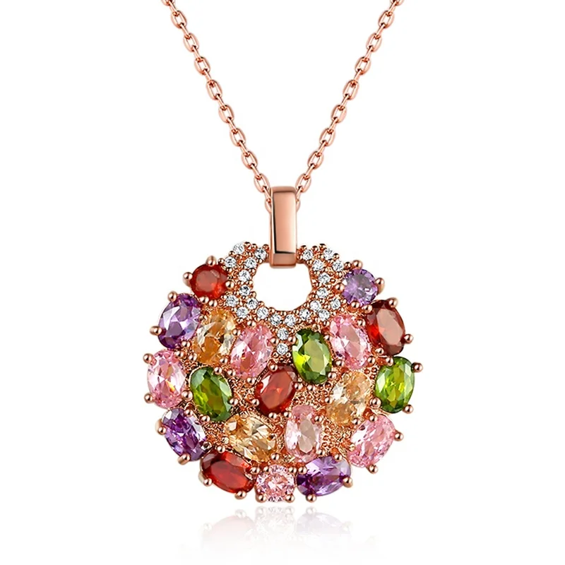 

Big sunflower rainbow zircon necklace rose gold plated jewelry pendent necklace for women, Picture