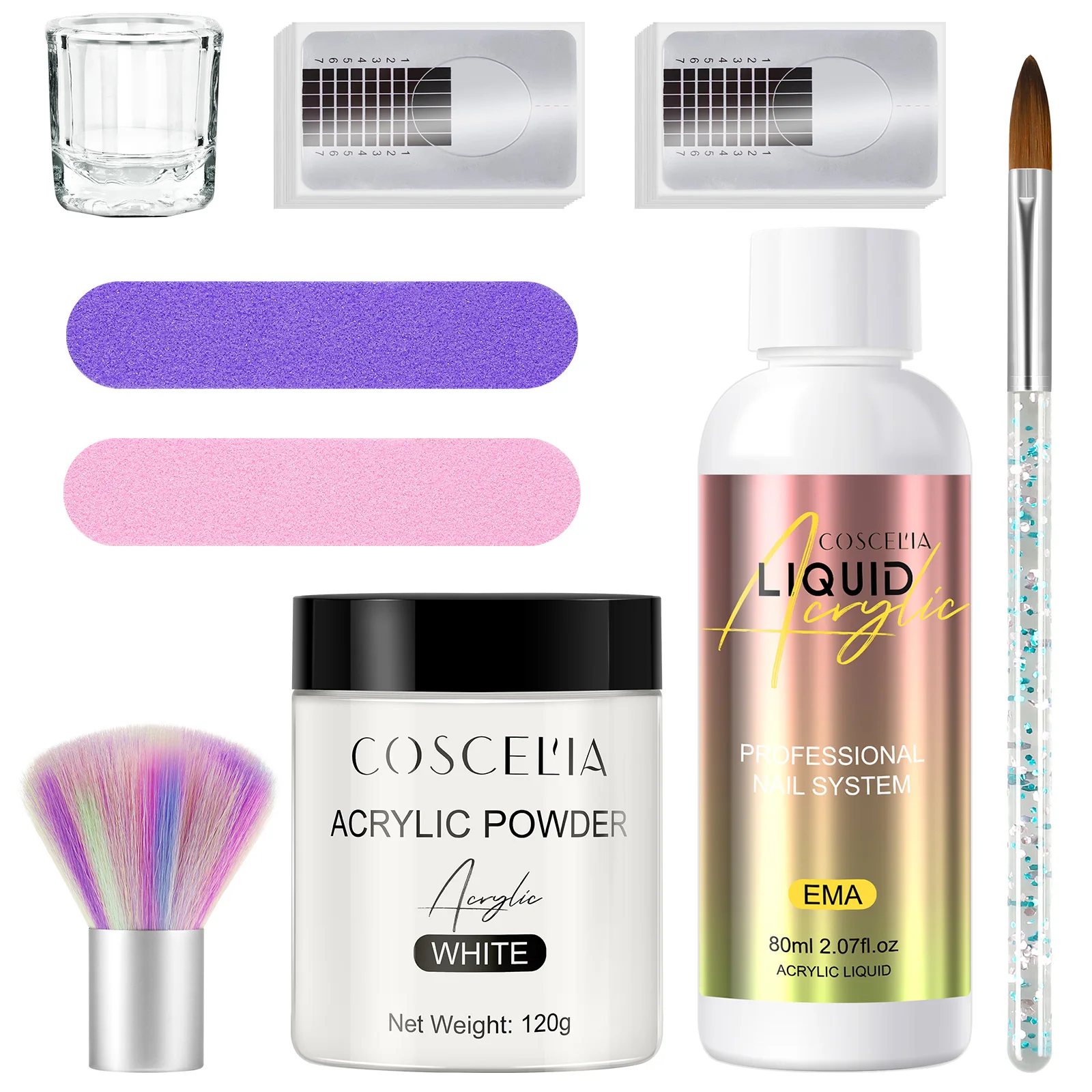 

COSCELIA Private Label Acrylic Nail Kit Fast Drying Nail Acrylic Powder Colors Vendors Bottle Packaging EMA Acrylic liquid