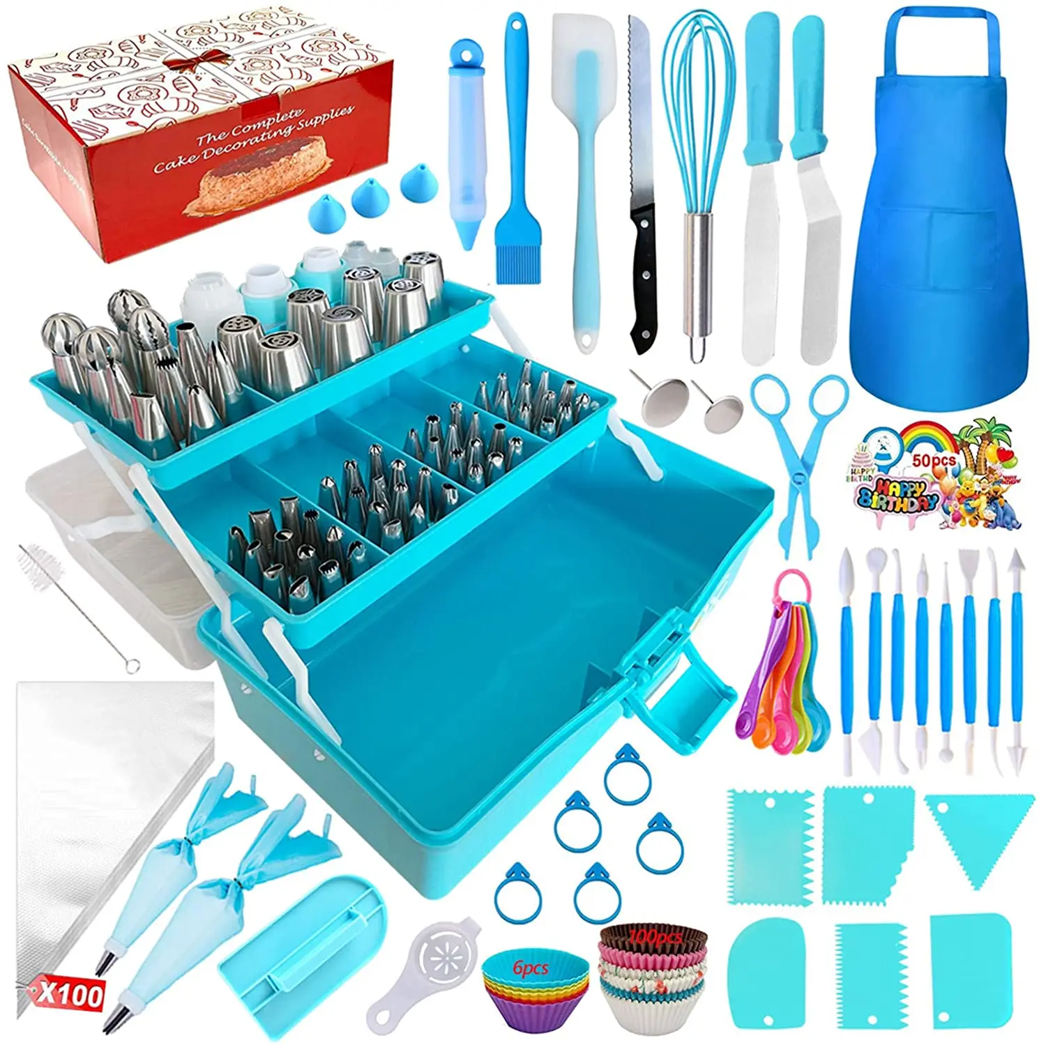 

Cake Decorating Tools 368 Pieces Piping Bags Icing Nozzle Tips Set Baking Supplies Multi-Purpose 3-Layer Toolbox Piping Tip Kit, Blue