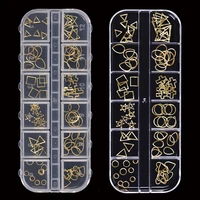 

100pcs/box gold alloy metal hollow design 12 styles shapes DIY nail jewelry decoration 3d nail art jewelry