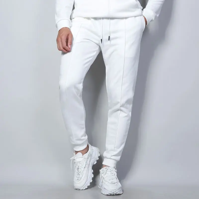 

White Solid Color Casual Trousers Cargo Jogger Trackpants Men Leather Pants Camouflage Pants, Custom color