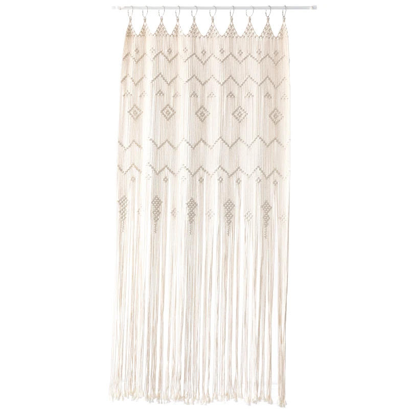 

Nordic style handmade bohemian woven cotton macrame curtain tapestry wall hanging home decoration, Creamy white or customized