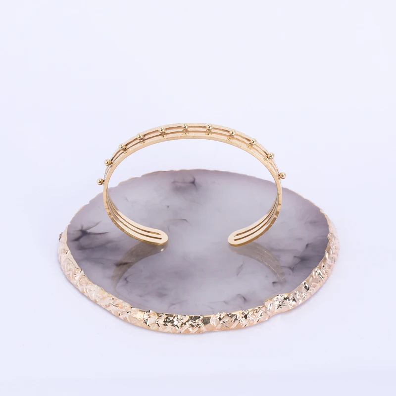

JB005 fashion stainless steel 14K hollow out inserted beads bangle