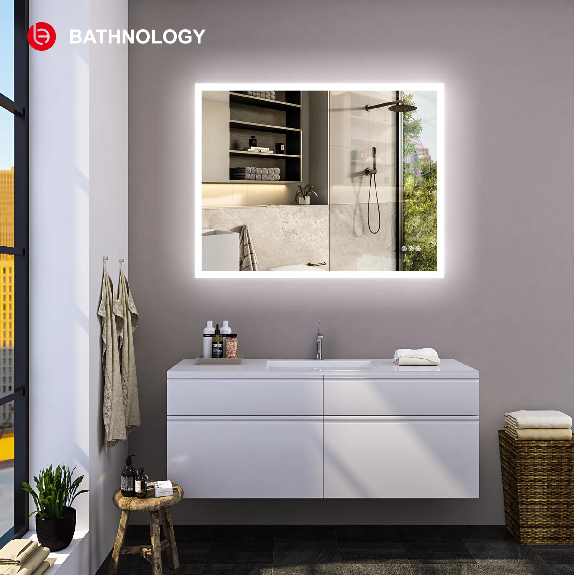Vertical Wall-mounted MF9070SL Bathroom Led Lighted Modern Smart Touch Screen Mirror