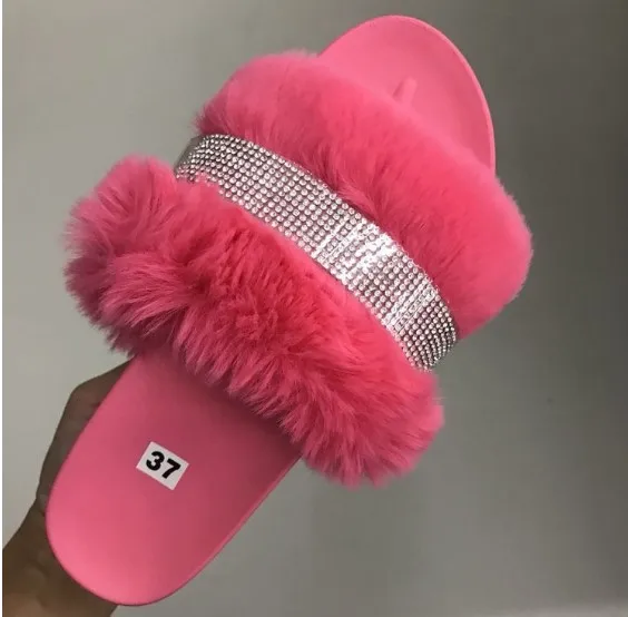 

furry warm sandals slippers big size women designer furry fluffy slippers, Customized color