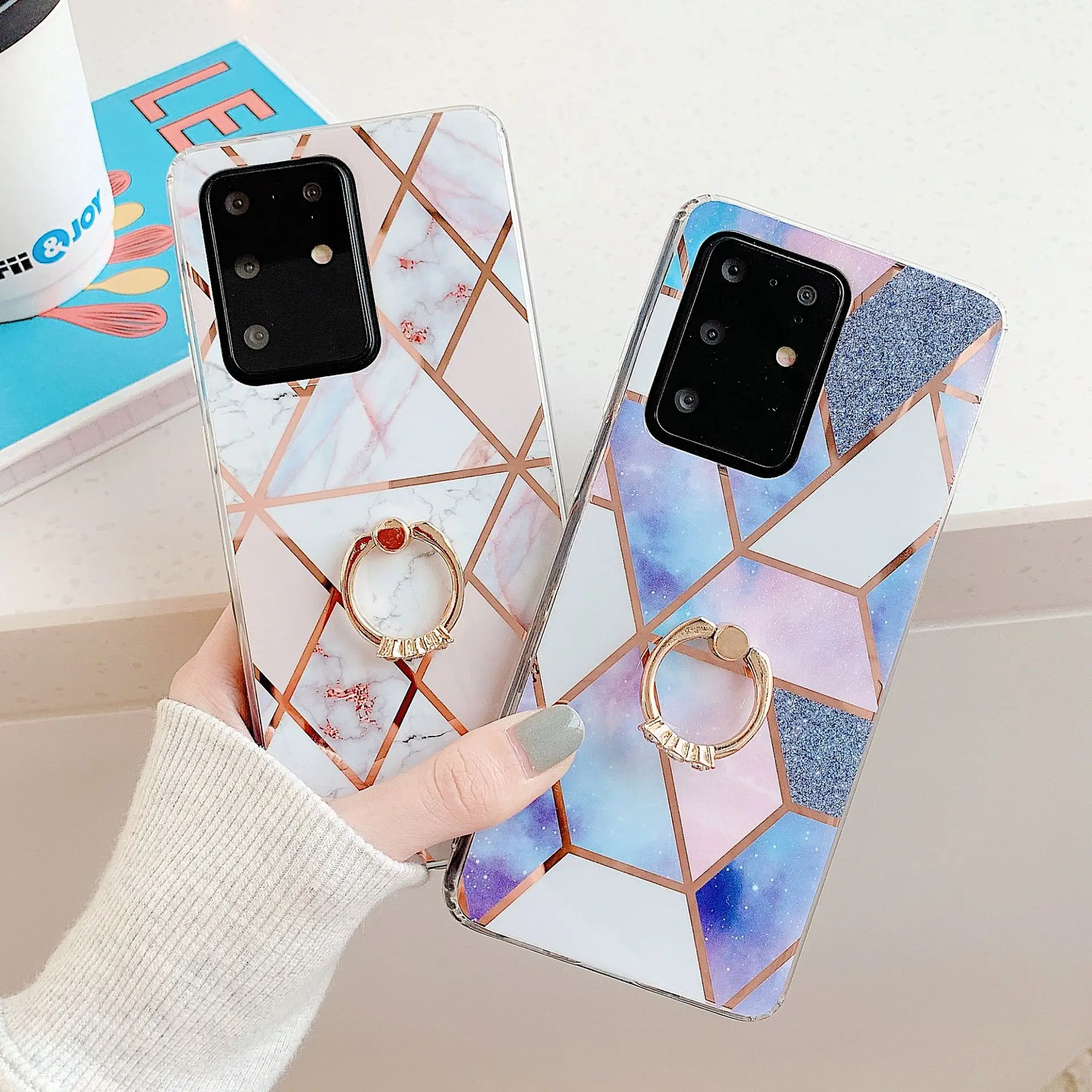 

plating marble phone Case for Samsung Note10 8 9 Plus with phone holder s20 s10 s8 s9 cover, 12 colors