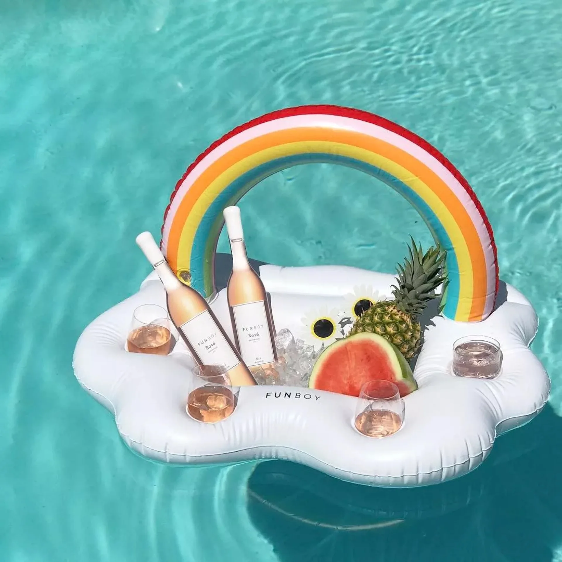 

Summer Party Bucket Rainbow Cloud Cup Holder Inflatable Pool Float Beer Drinking Cooler Table Bar Tray Beach Swimming Ring, 4 colors