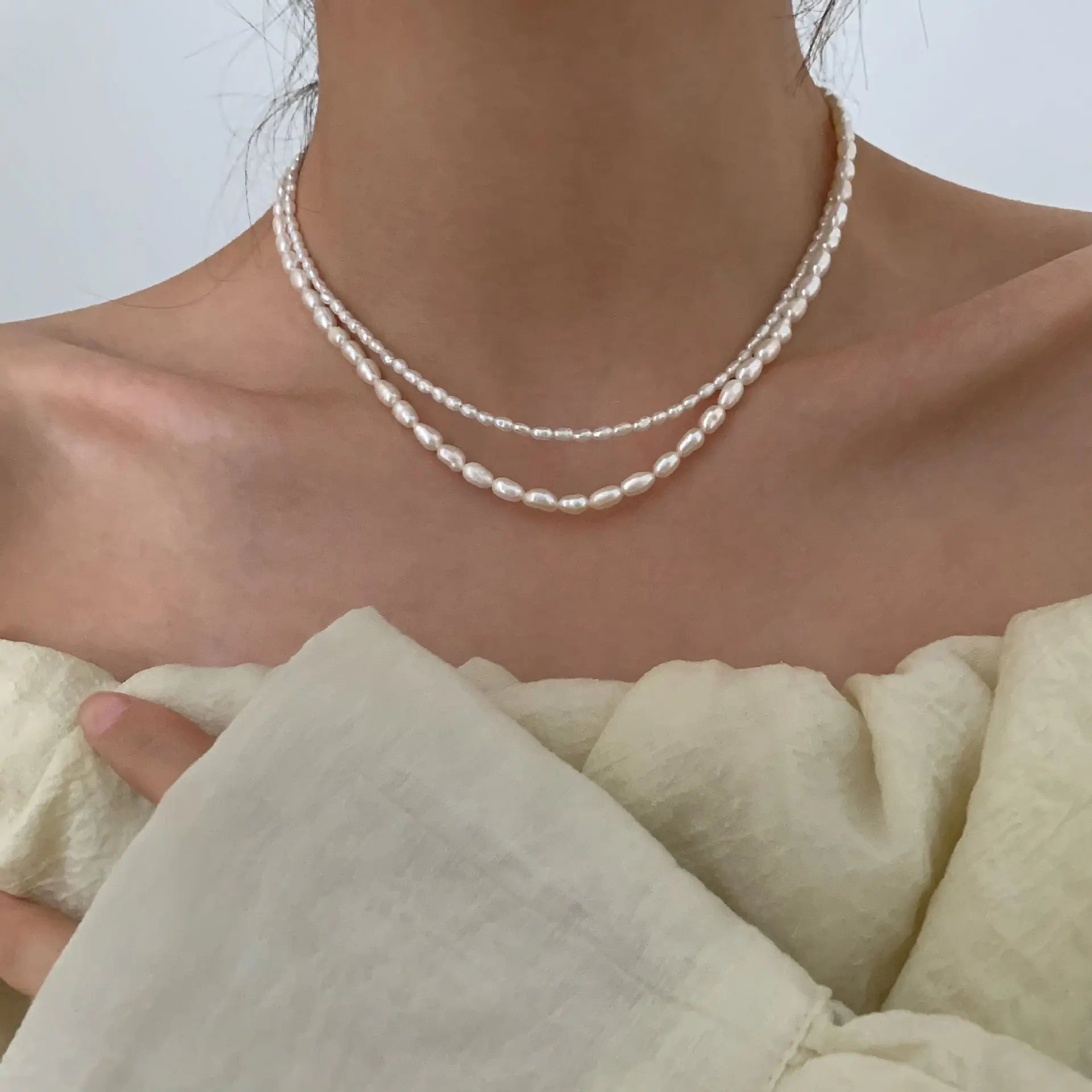 

Link Chain Freshwater Pearl Beads elegant Fresh Water Pearl Choker Necklace