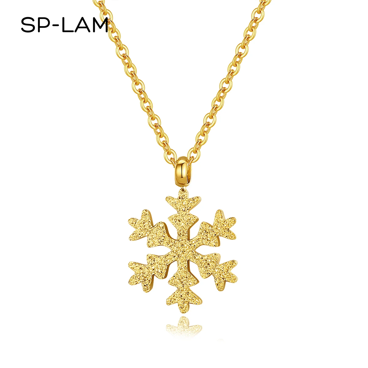 

SP-LAM 2021 Fancy Delicate Snowflake Flower Pendant Stainless Steel Charm Gold Chain Girl Necklace