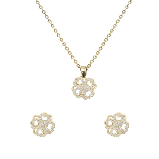 

elegant plated jewelry gold flower earrings and necklace suit with crystal and diamond rose jewelry fashion