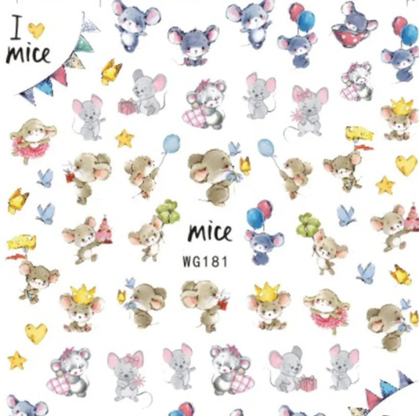 

Wg181-189 New Year's Nail Wraps Mouse leopard check nail stickers
