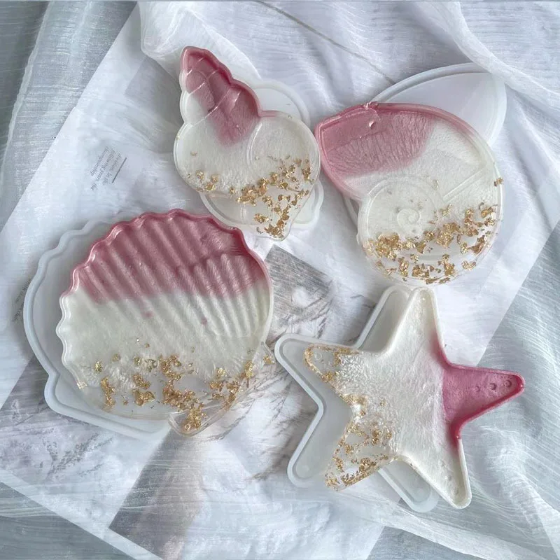 

New 4 Styles Resin Tool Silicone Coaster Mold Ocean Shell Series Starfish Conch Shell Coaster Silicone Mold