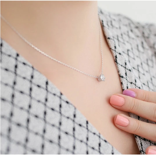 

New 925 Sterling Silver Zircon Crown Necklaces Pendant Fashion Sterling Silver Jewelry Statement For Women Bijoux