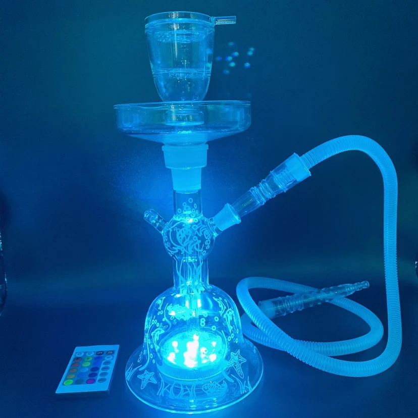 

Clear Glow Glass Hookah LED Light Smoking Set Water Pipes Shisha Narguile Full Large Chicha shesha hubbly bubbly hookah