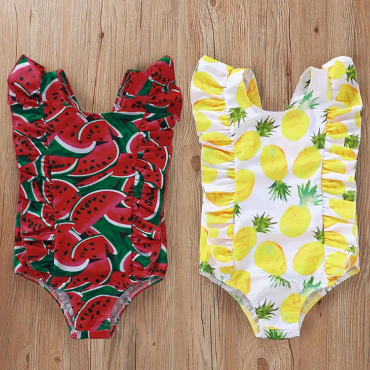 2021 New Pineapple Watermelon Print Bikini Children' Girls One-Piece Swimsuit, Picture color