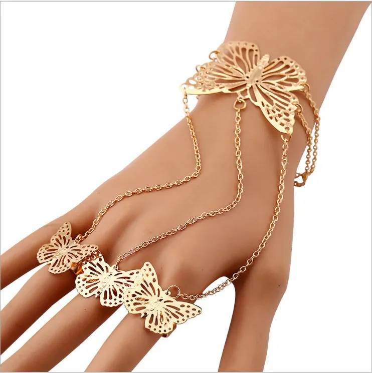 

New creative form of European and American jewelry fashion simple silver hollow-out butterfly finger bracelet