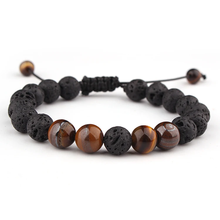 

Hot Sell New Tiger Eye Stone Beads Volcanic Handmade Braided Yoga Energy Jewelry Natural Stone Bracelet For Men, As picture