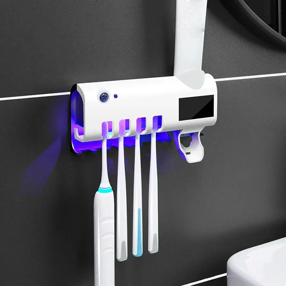

Solar Energy No Need To Charge UV Toothbrush Holder Toothpaste Dispenser Holder, White